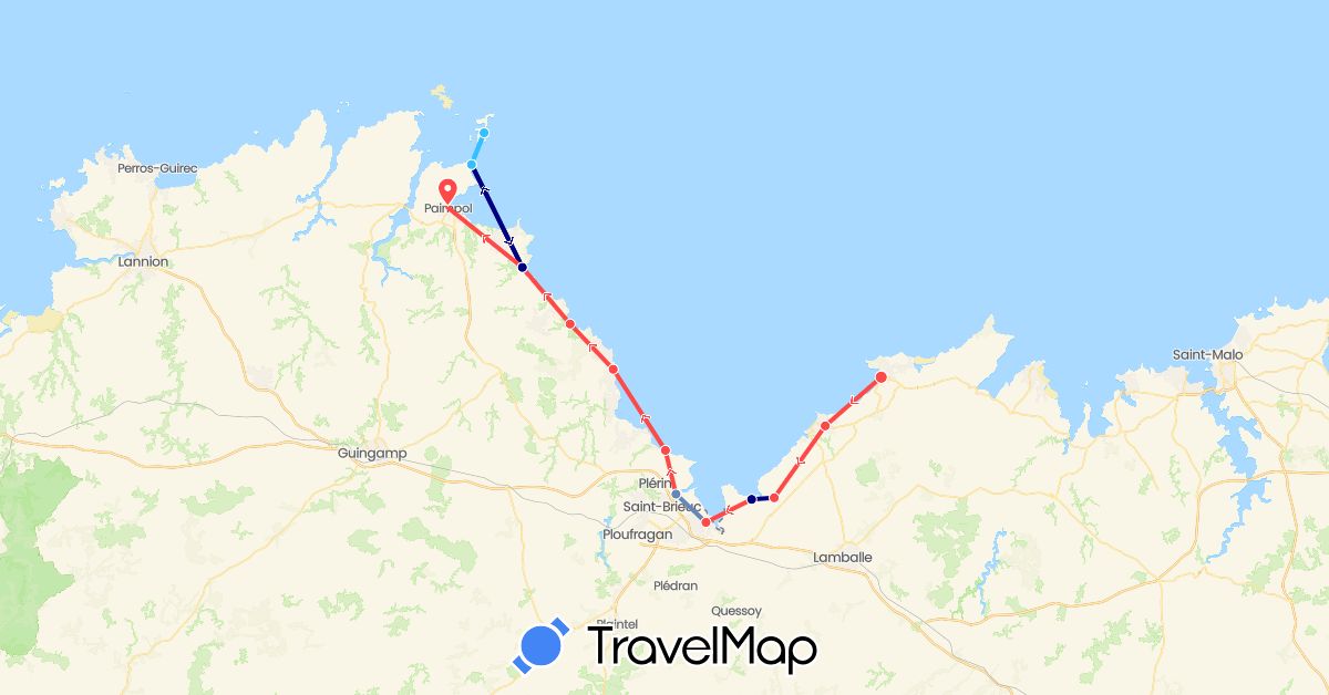 TravelMap itinerary: driving, cycling, hiking, boat in France (Europe)